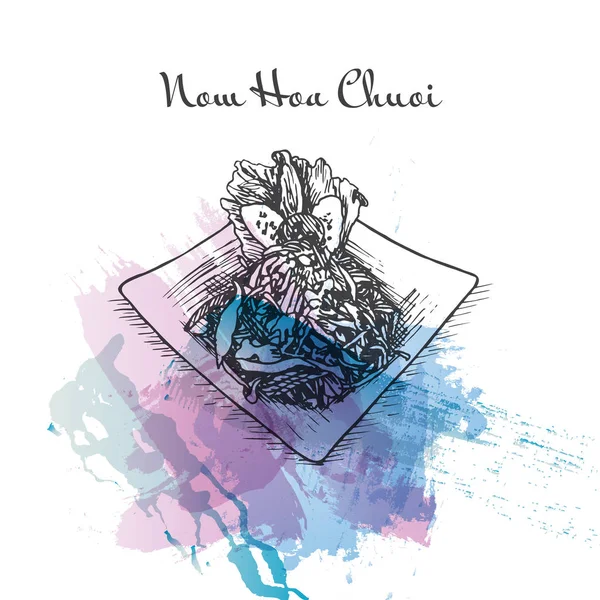 Nom Hoa Chuoi watercolor effect illustration. — Stock Vector