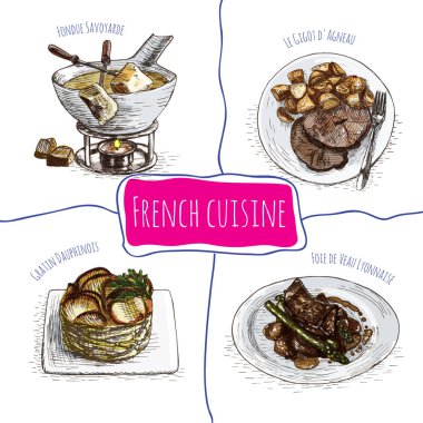 Fransız menü renkli resimde.