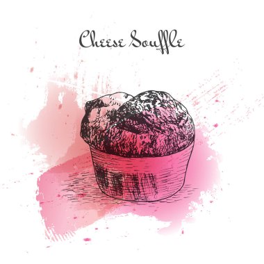 Peynirli sufle suluboya efekti illüstrasyon.