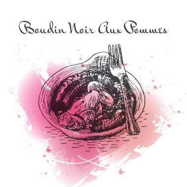 Boudin Noir Aux Pommes watercolor effect illustration.