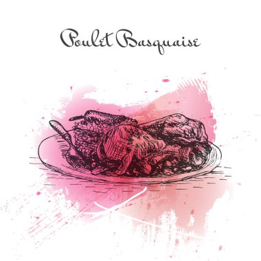 Poulet Basquaise suluboya efekti illüstrasyon.