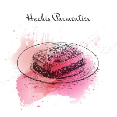 Hachis Parmentier suluboya efekti illüstrasyon.