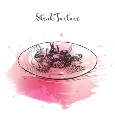 Steak Tartare suluboya efekti illüstrasyon.
