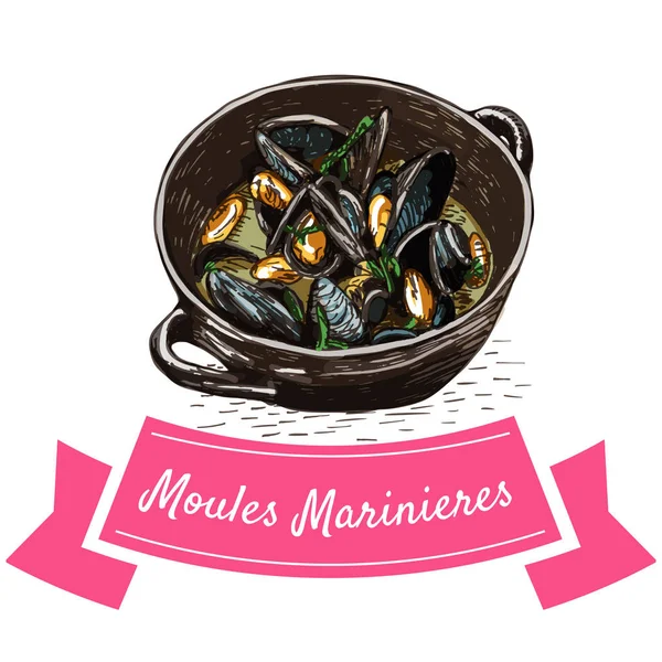 Moules Marinieres 다채로운 그림. — 스톡 벡터