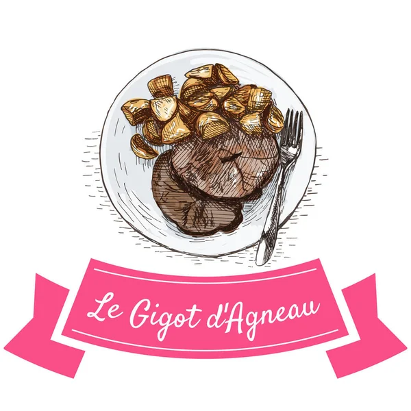 Le Gigot d'Agneau colorful illustration. — Stockvector