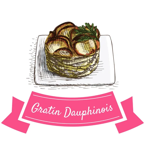 Gratin dauphinois bunte Illustration. — Stockvektor