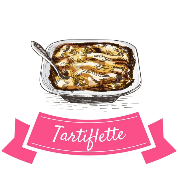 Ilustrasi berwarna-warni Tartiflette . - Stok Vektor