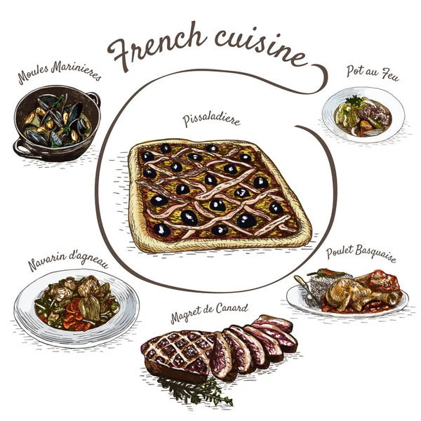 Menu francese illustrazione colorata . — Vettoriale Stock