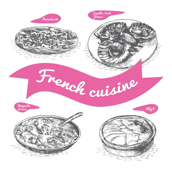 Monochrome vector illustration of French cuisine. — Stock Vector