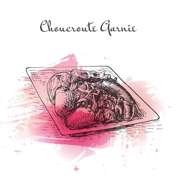 Choucroute Garnie watercolor efeito ilustração . — Vetor de Stock