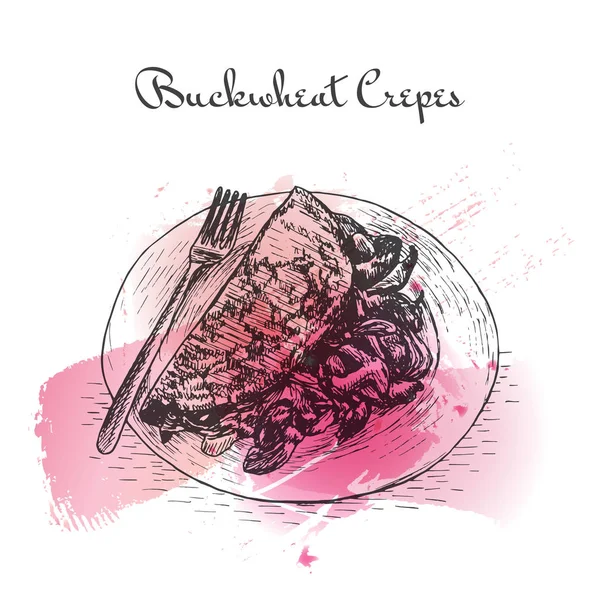 Buckwheat Crepes watercolor effect illustration. — Stock Vector