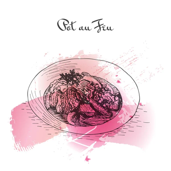 Pot au Feu εφέ υδροχρώματος εικονογράφηση. — Διανυσματικό Αρχείο