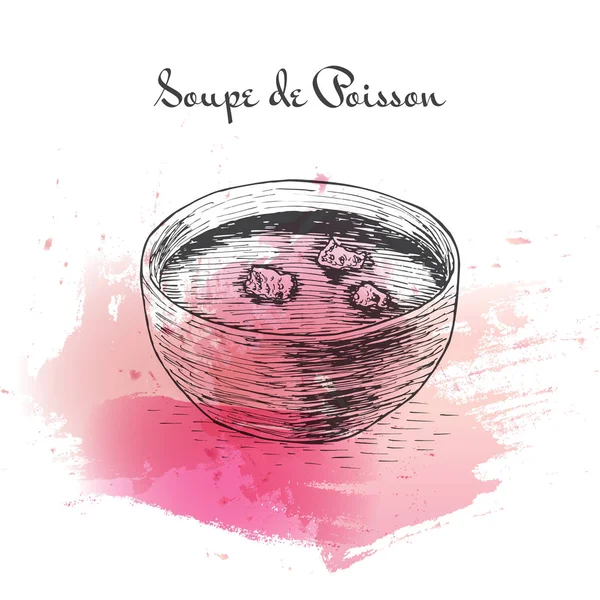 Soupe de Poisson ilustração efeito aquarela . — Vetor de Stock