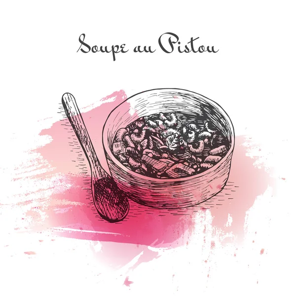 Soupe au Pistou watercolor effect illustration. — Stok Vektör