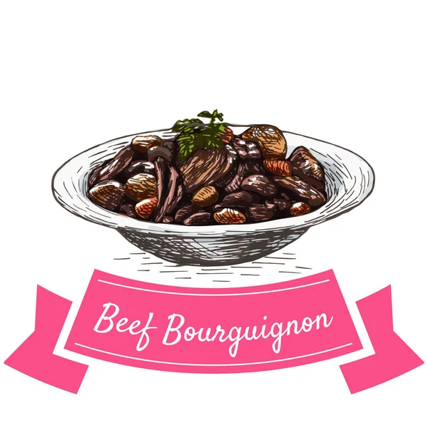 Beef Bourguignon colorful illustration. — Stock Illustration Beef Bourguignon colorful illustration. Stock Illustration