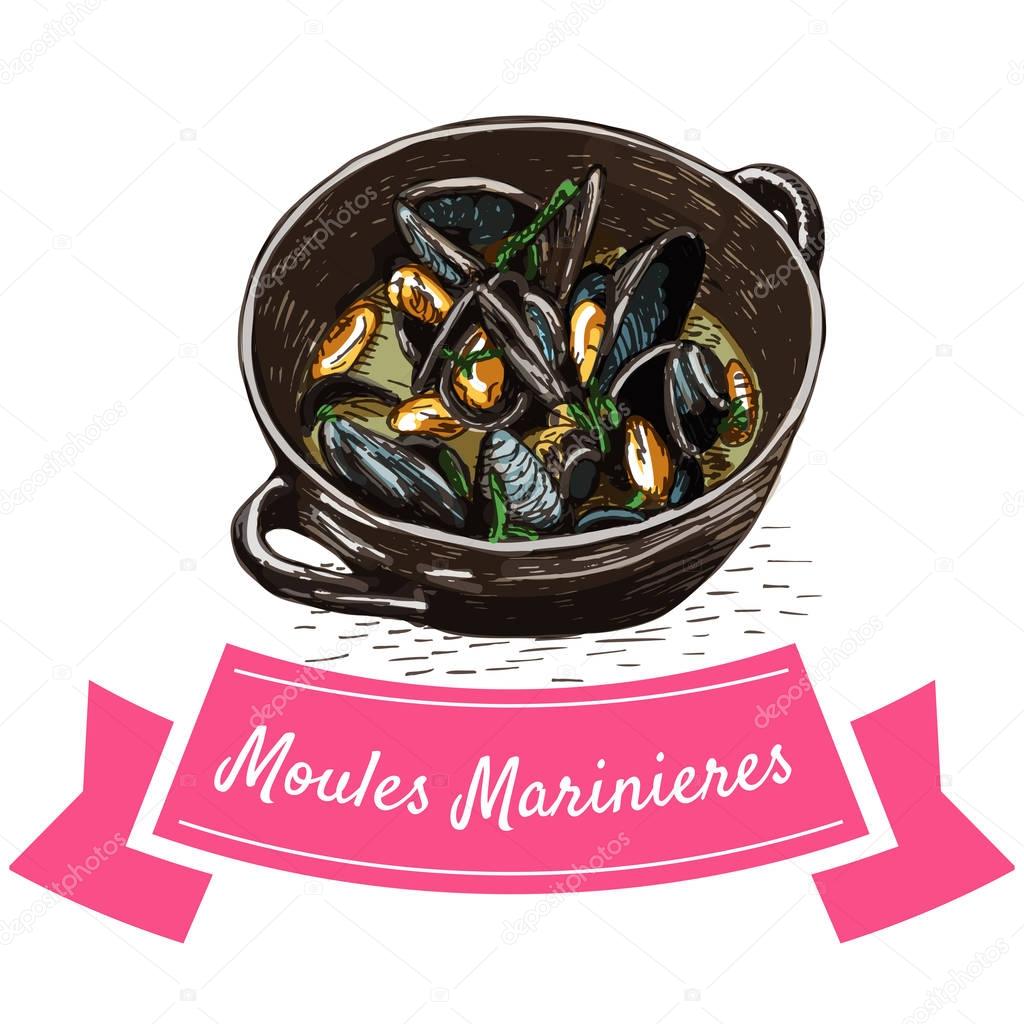 Moules Marinieres colorful illustration.