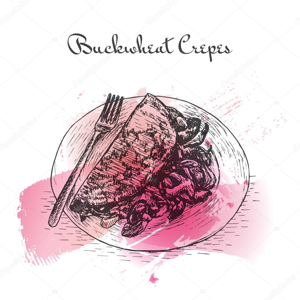 Buckwheat Crepes watercolor effect illustration.