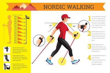 Vektör Nordic Walking verilerle ayarla infographics resimli.