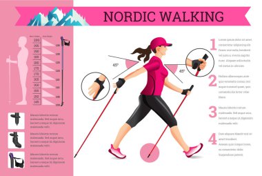 Vektör Nordic Walking verilerle ayarla infographics resimli.