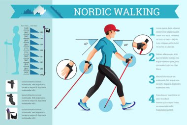 Vector illustrated infographics set with Nordic Walking data. clipart