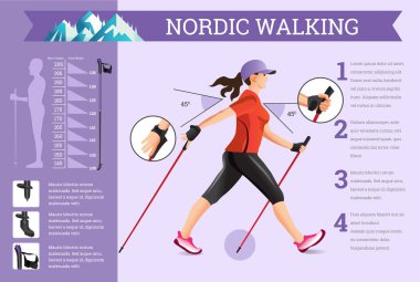 Vektör Nordic Walking verilerle ayarla infographics resimli.