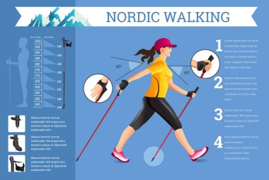 Vektör Nordic Walking verilerle ayarla infographics resimli.