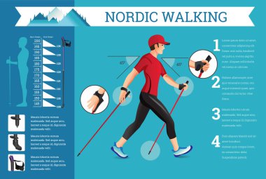 Vektör Nordic Walking verilerle ayarla infographics resimli.