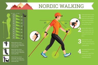 Vektör Nordic Walking verilerle ayarla infographics resimli.