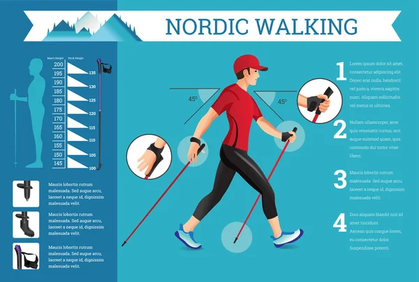 Conjunto de infográficos ilustrados vetoriais com dados de caminhada nórdica . —  Vetores de Stock