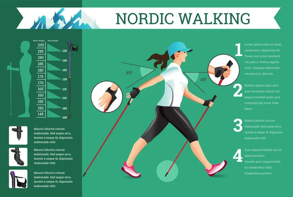 Vektor illustrierte Infografiken mit Nordic Walking Daten. — Stockvektor