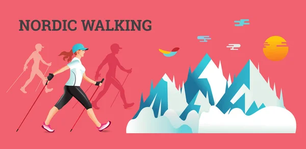 Nordic Walking ile vektör çizim banner. — Stok Vektör