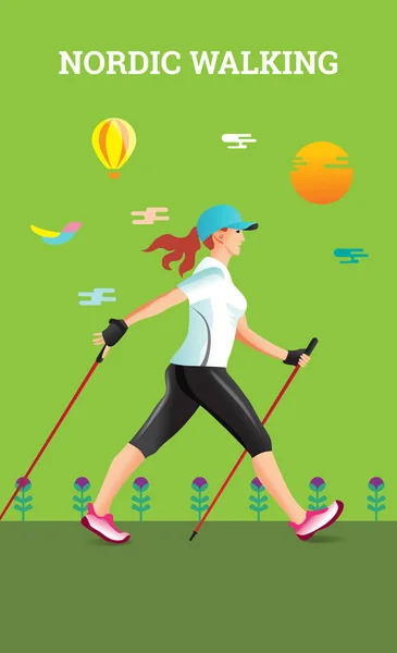 Vektör çizim poster Nordic Walking ile. — Stok Vektör