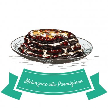 Melanzane alla Parmigiana colorful illustration.