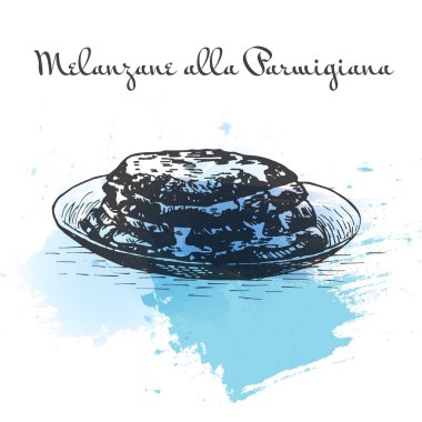 Melanzane alla Parmigiana suluboya efekti illüstrasyon.