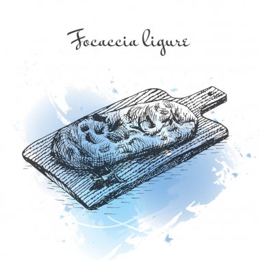 Focaccia ligure suluboya efekti illüstrasyon.