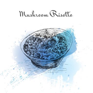 Mantarlı Risotto suluboya efekti illüstrasyon.