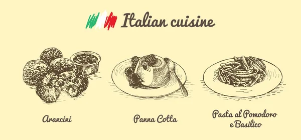 Menú italiano ilustración monocromática . — Vector de stock