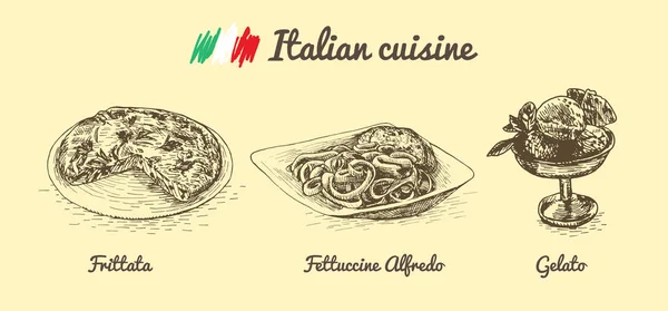 Menú italiano ilustración monocromática . — Vector de stock