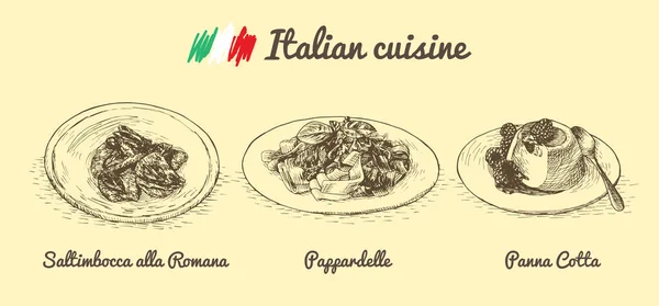 Menú italiano ilustración monocromática . — Vector de stock