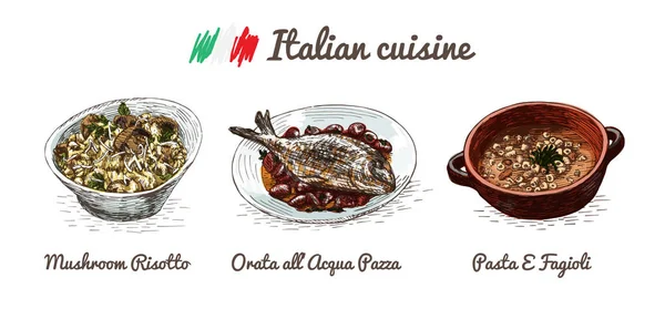 Menú italiano ilustración colorida . — Archivo Imágenes Vectoriales