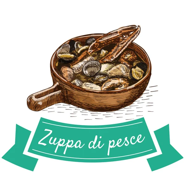 Zuppa di Pesce красочная иллюстрация . — стоковый вектор