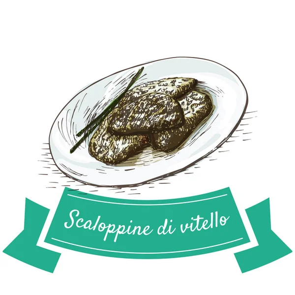 Scaloppine di vitello kleurrijke afbeelding. — Stockvector