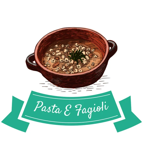 Pasta E Fagioli ilustración colorida . — Vector de stock