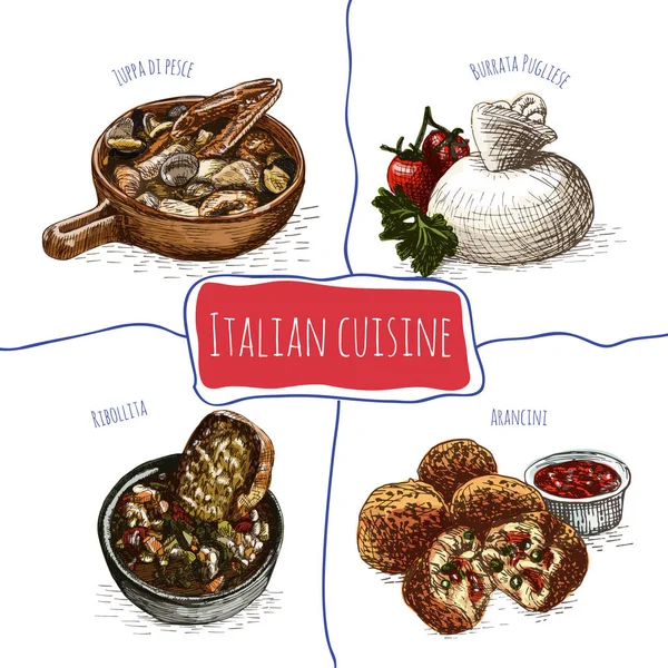 Italienisches Menü bunte Illustration. — Stockvektor