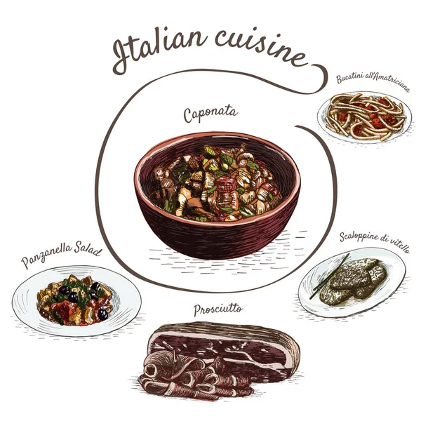 Italiaanse menu kleurrijke afbeelding. — Stockvector