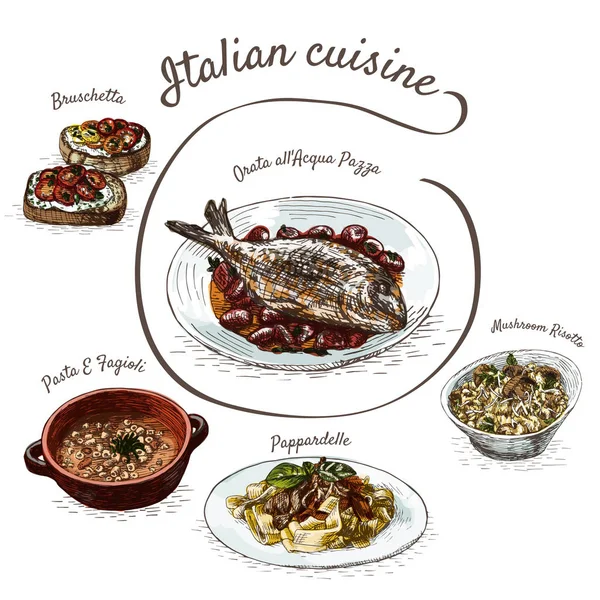 Ilustracja kolorowy włoski menu. — Wektor stockowy
