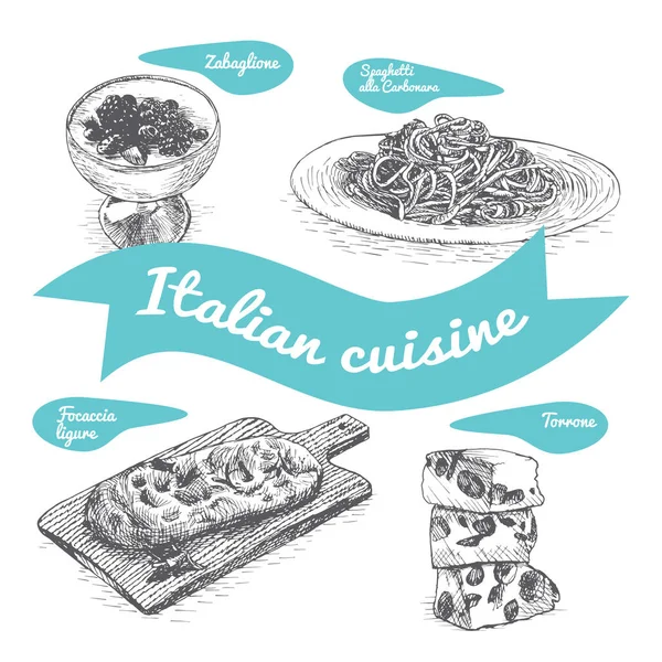 Illustration vectorielle monochrome de la cuisine italienne . — Image vectorielle