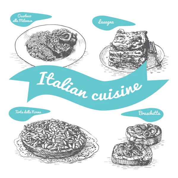 Μονόχρωμη διανυσματικά εικονογράφηση της ιταλικής κουζίνας. — Διανυσματικό Αρχείο