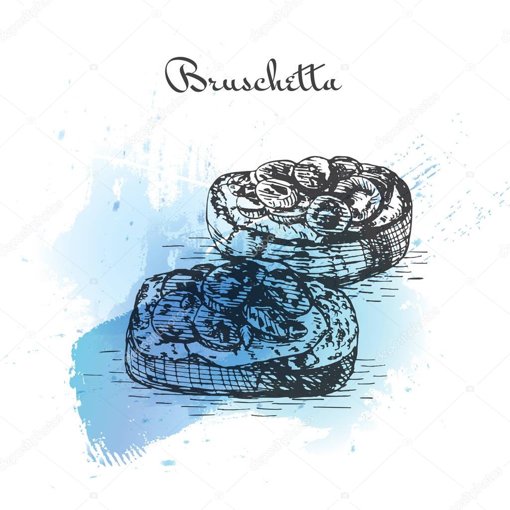 Bruschetta watercolor effect illustration.