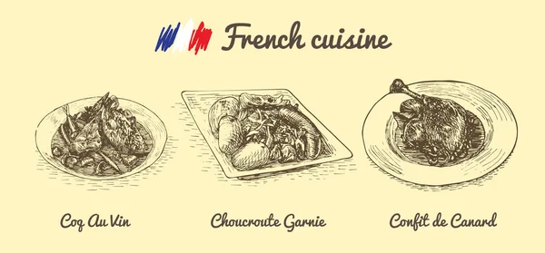 Fransız menüsü tek renkli çizimi. — Stok Vektör